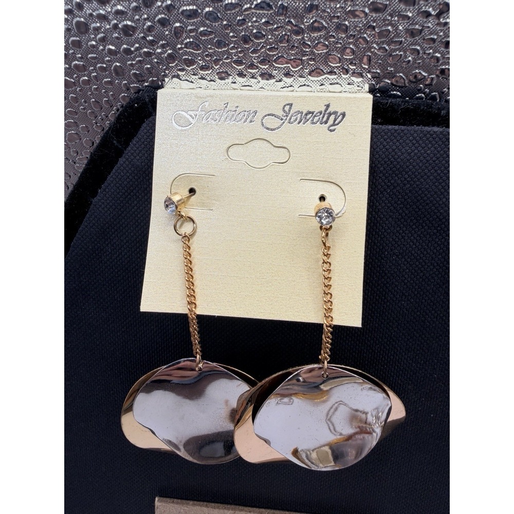 Beautiful bold shiney Silver & Gold Tone CIRCLES DANGLES Earrings Fashion